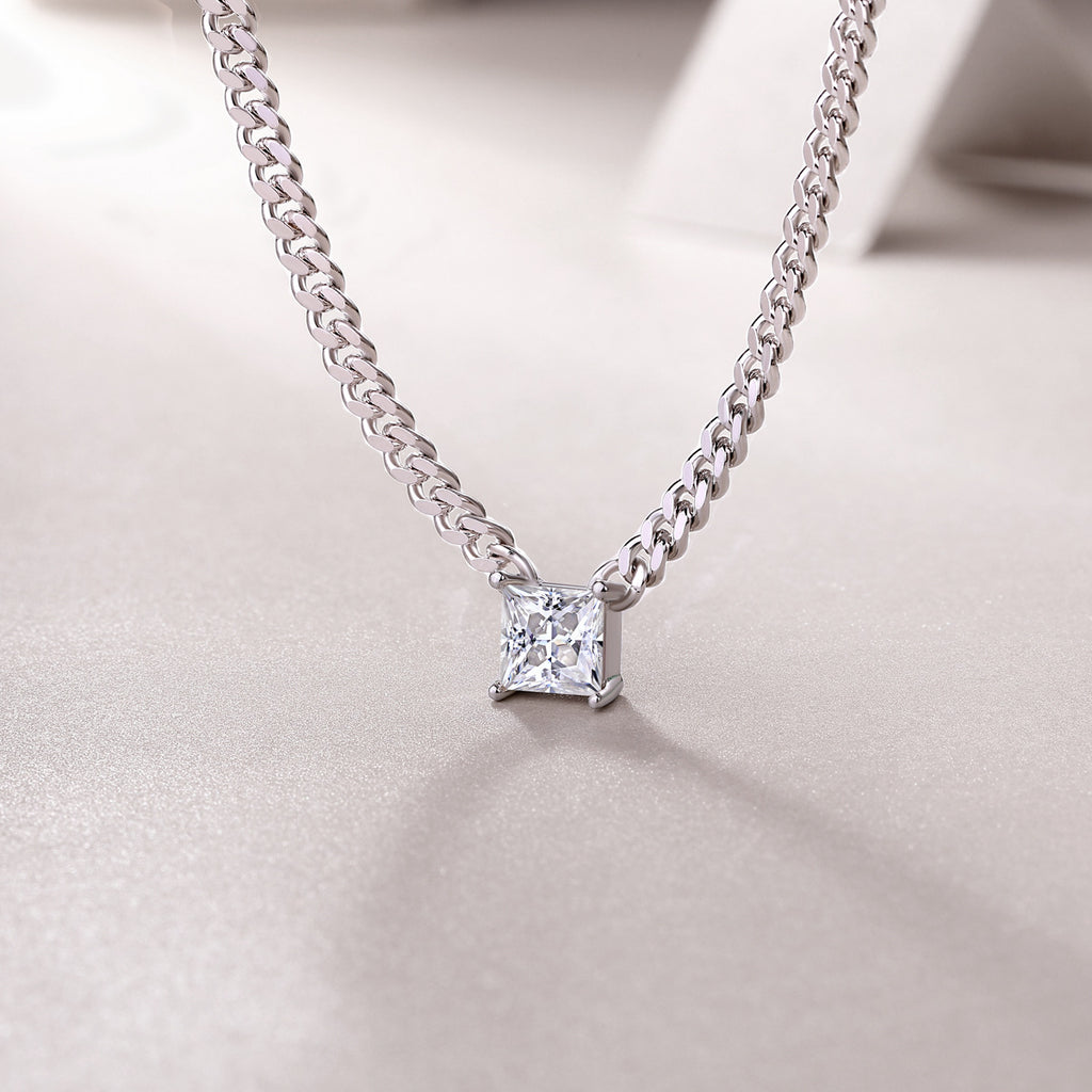 1.5CT Moissanite Cuban Clavicle Necklace for Women 10.7g S925 Silver Electroplated 18K White Gold