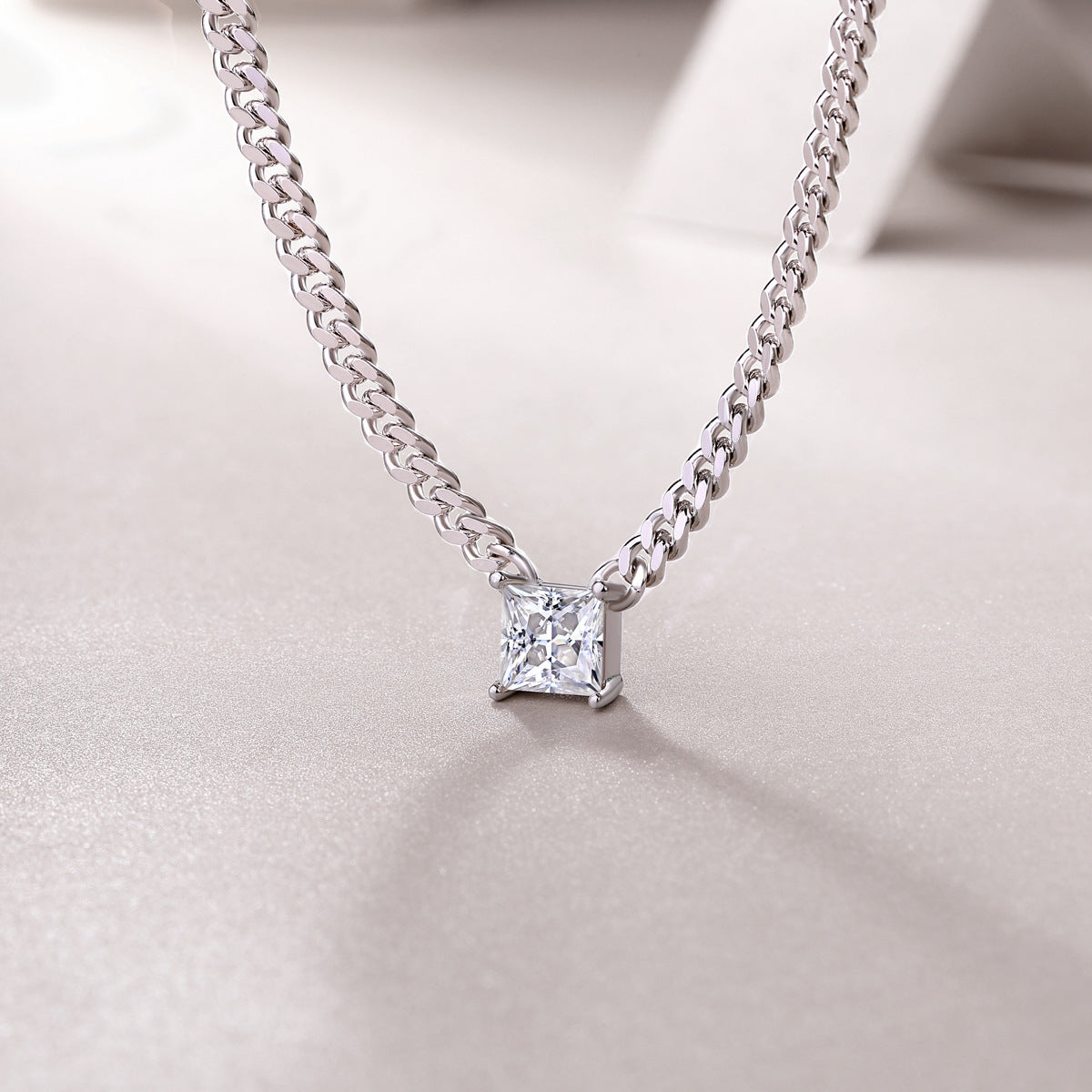 1.5CT Moissanite Cuban Clavicle Necklace for Women 10.7g S925 Silver Electroplated 18K White Gold