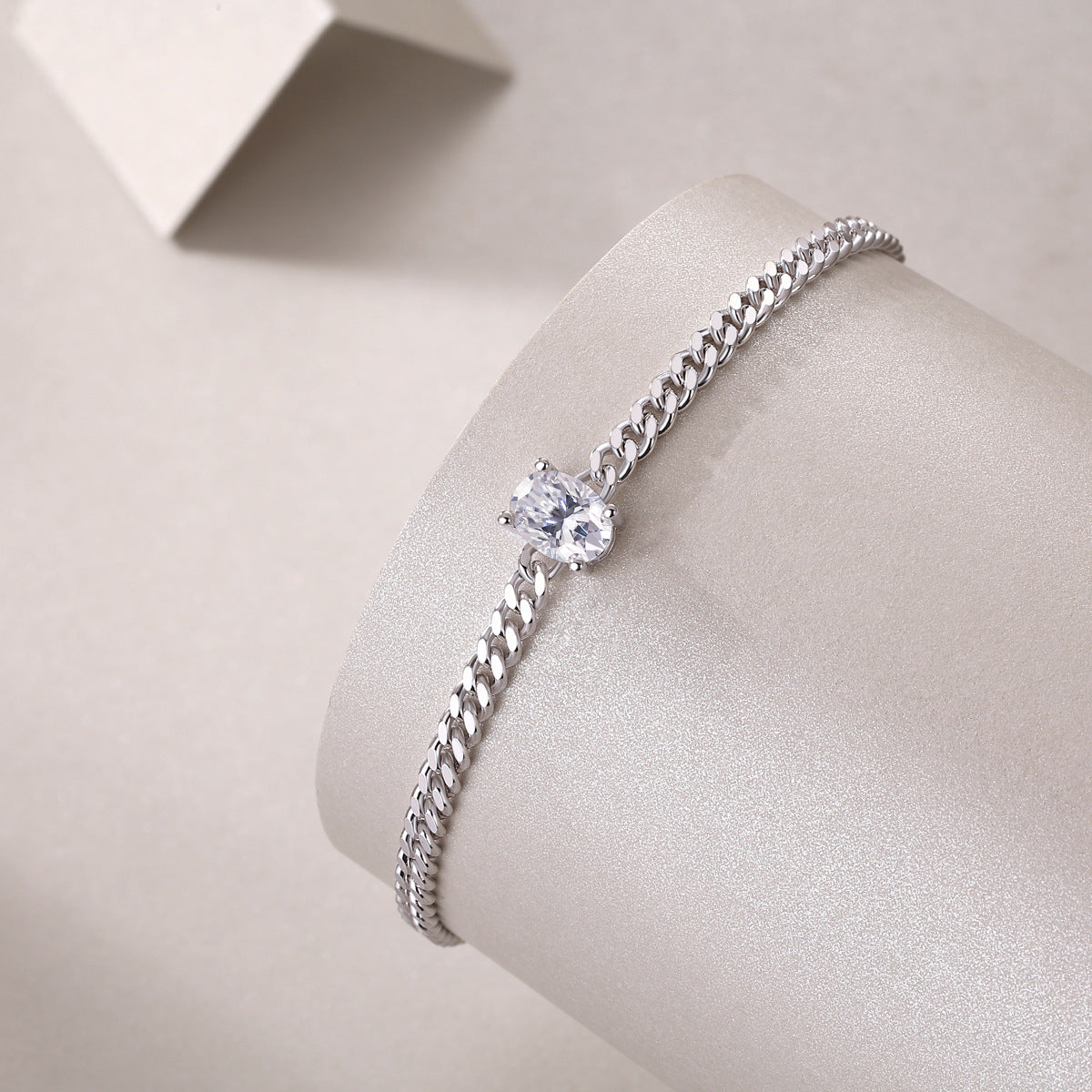 S925 Silver Plated with 18K White Gold 1CT Moissanite Cuban Tennis Bracelet for Men and Women,