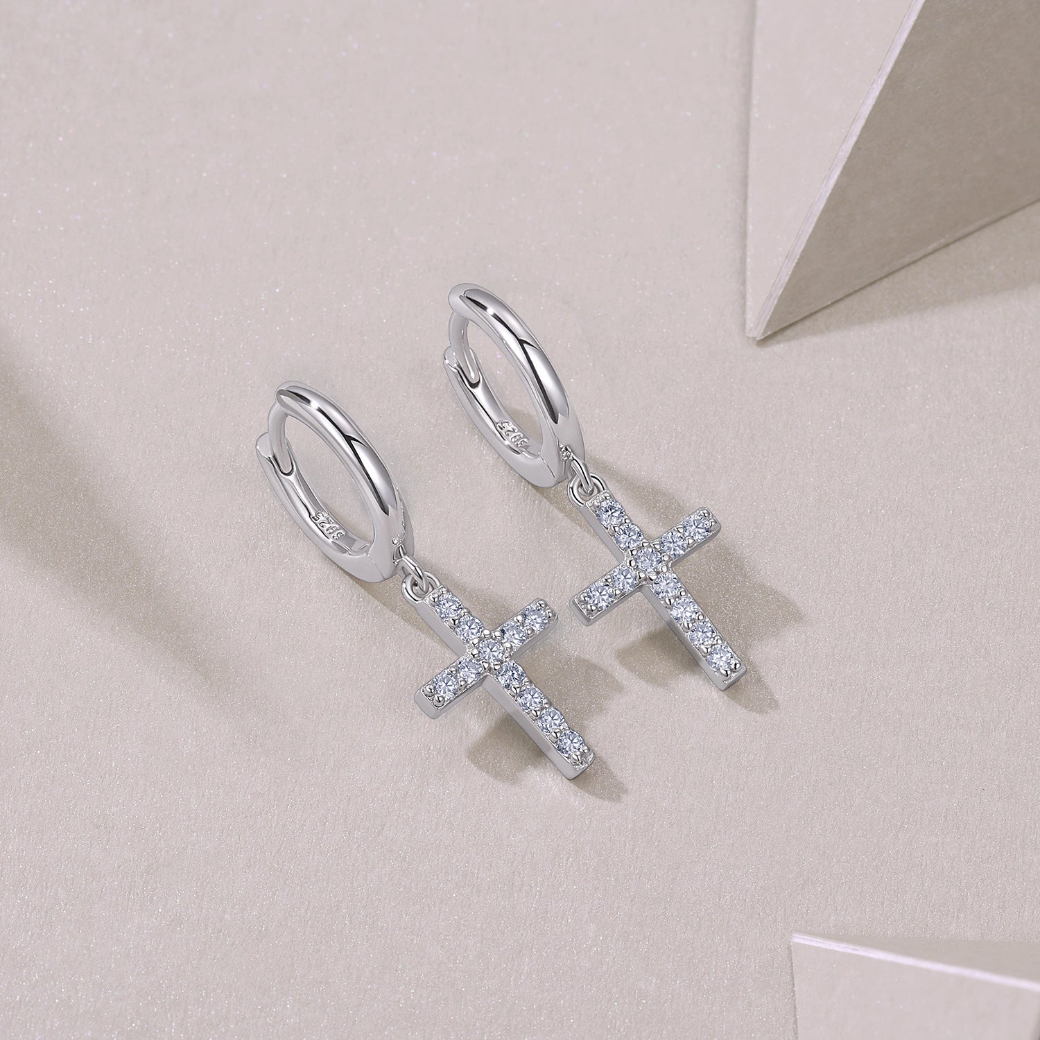 Unisex Moissanite Cross Earrings Studs S925 Silver Plated 18K White Gold