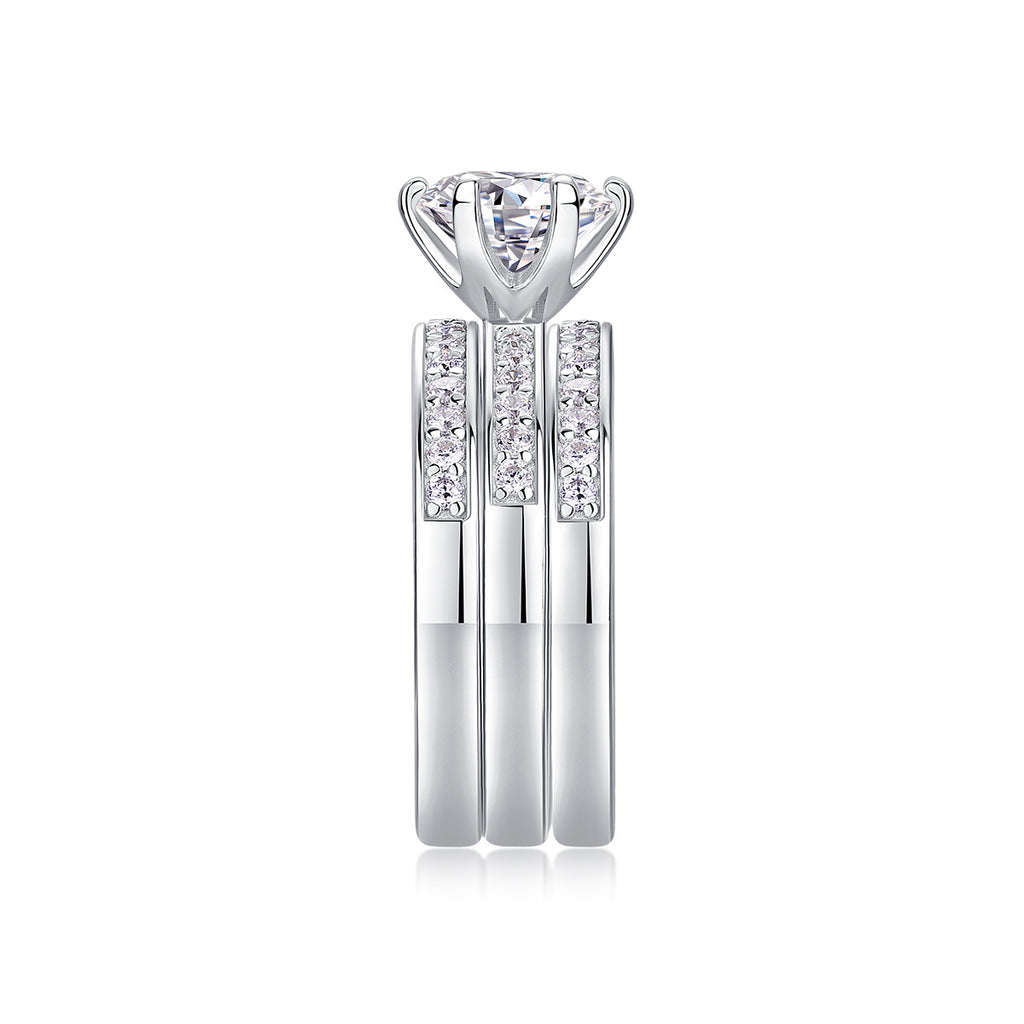 2 Carat Moissanite Three-Piece Stackable Artistic Multiple Matching Rings