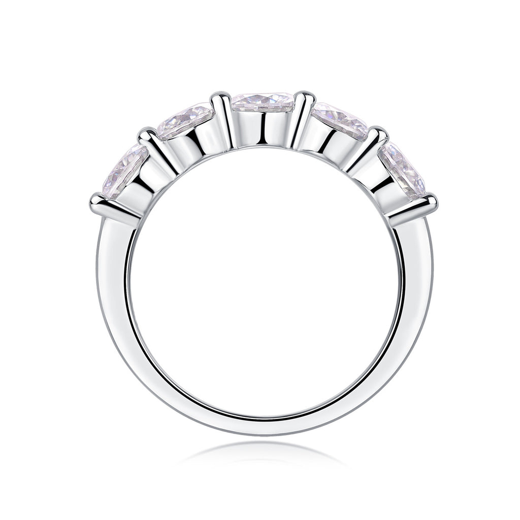 2.5 Carat Moissanite Single Row Inlaid Diamond 50 Points*5 Ring For Women