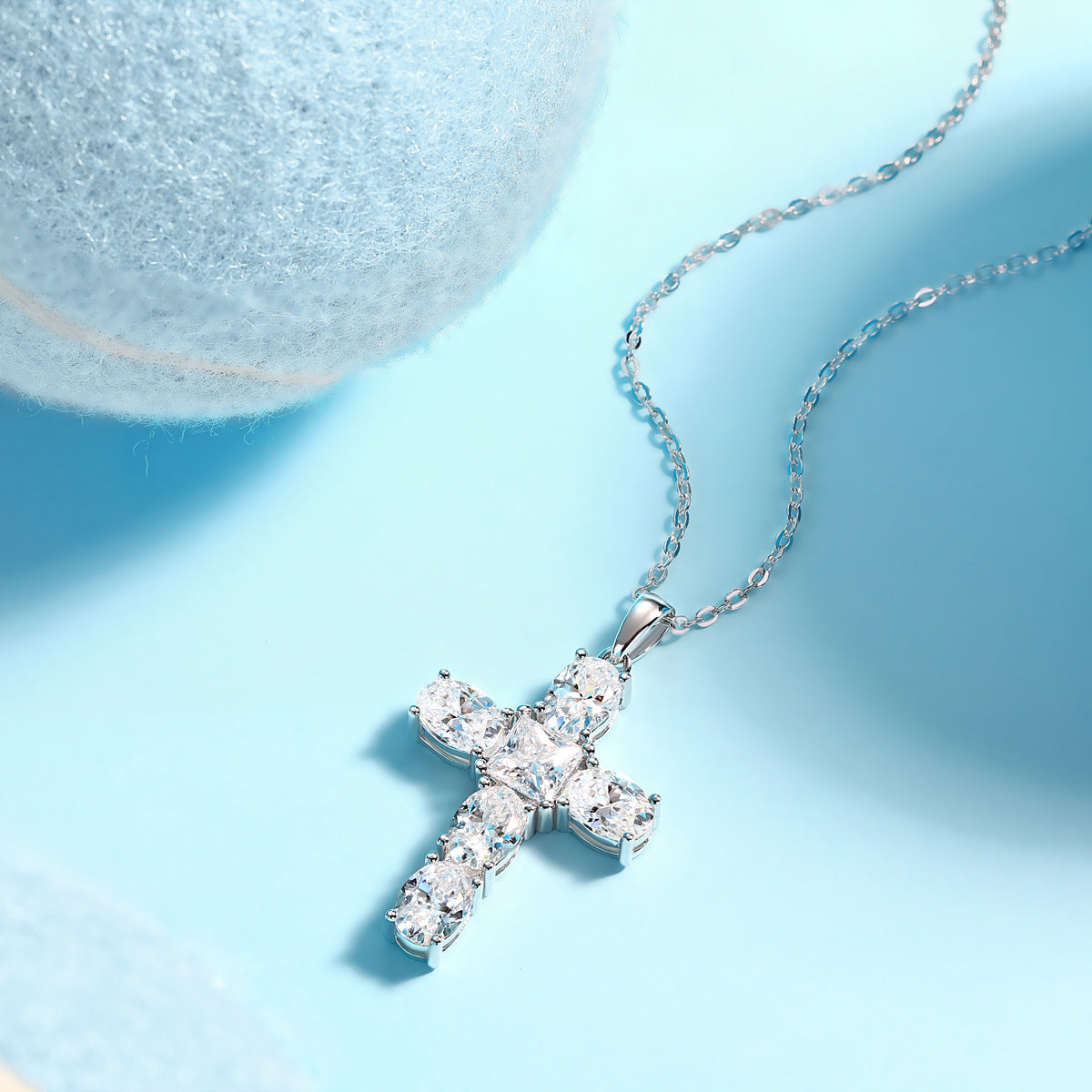 Moissanite Cross Fashion Necklace S925 Plated with 18K White Gold
