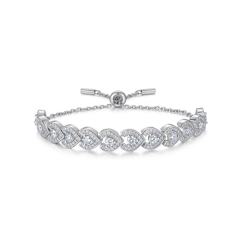 Half Moon Moissanite Bracelet for Women S925 Silver Plated with 18K White Gold