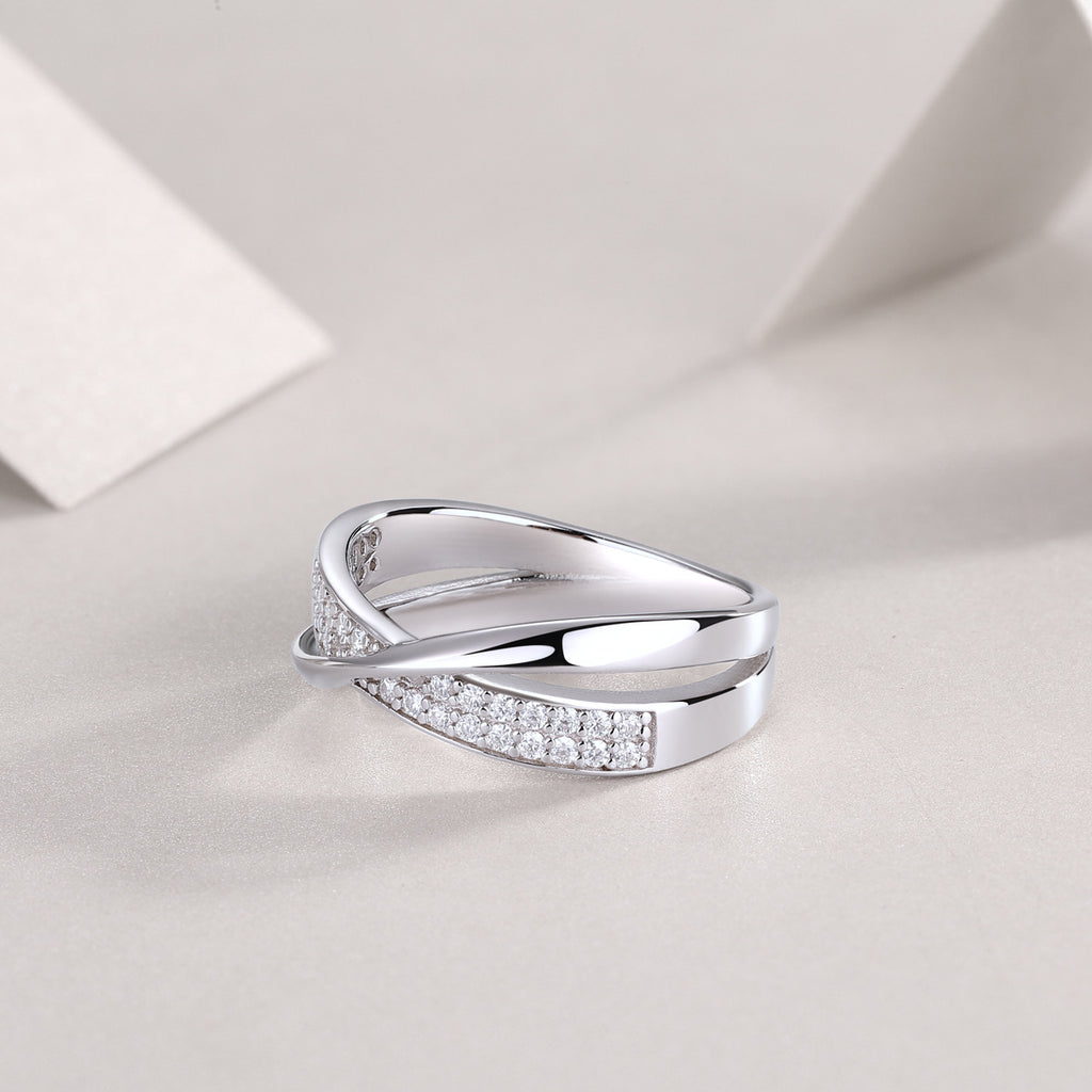 Cross Surround Moissanite Diamond Ring Female S925 Silver Plated 18K White Gold