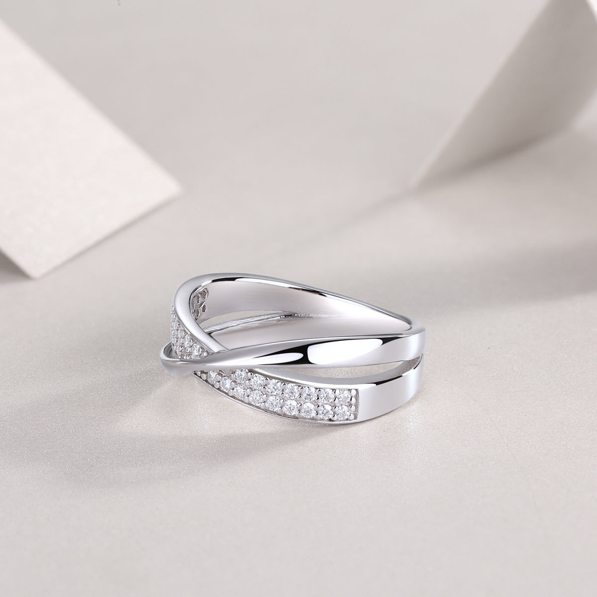 Cross Surround Moissanite Diamond Ring Female S925 Silver Plated 18K White Gold