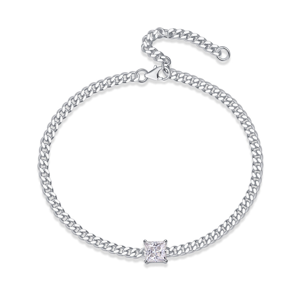 Square Moissanite Diamond Unisex Fashion S925 Silver Plated 18K Gold Cuban Bracelet