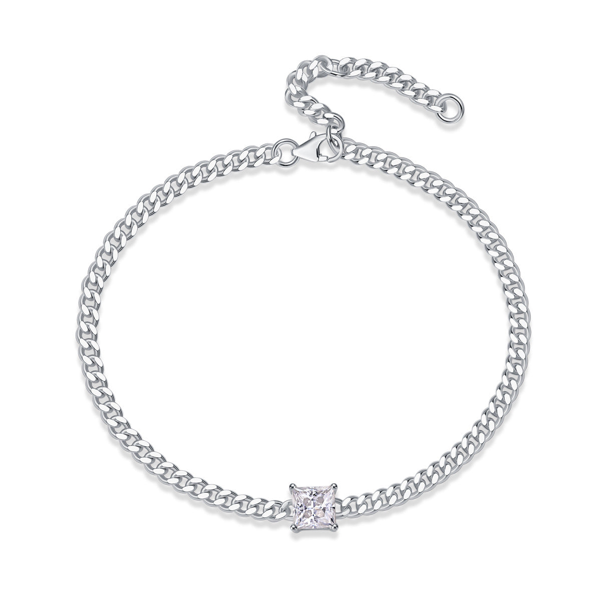 Square Moissanite Diamond Unisex Fashion S925 Silver Plated 18K Gold Cuban Bracelet
