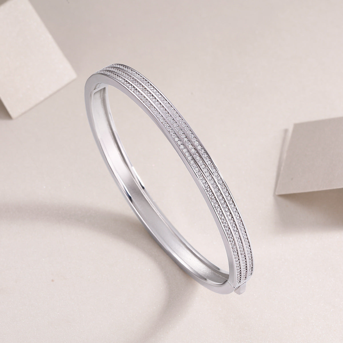3 Rows Moissanite Bracelet for Women S925 Silver Plated with 18K White Gold