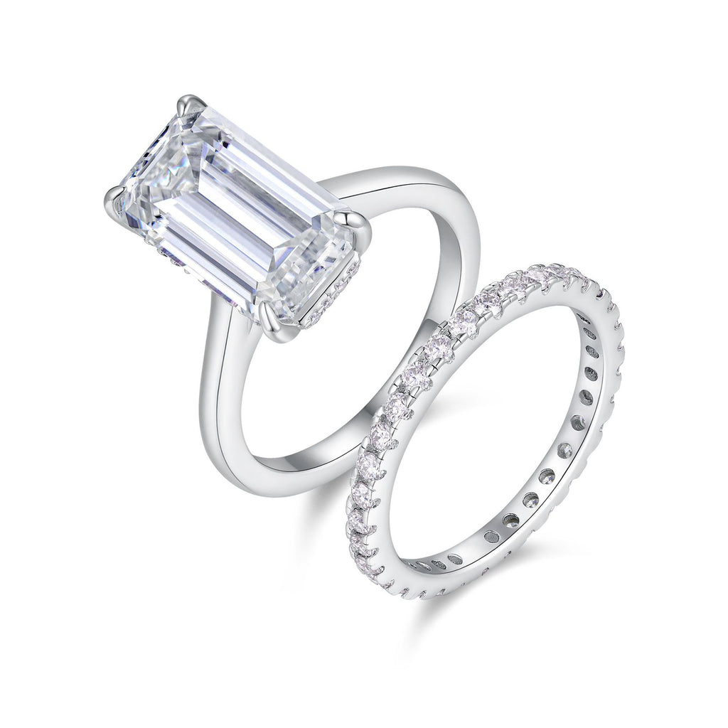 Emerald Moissanite Diamond Engagement Ring Set For Women
