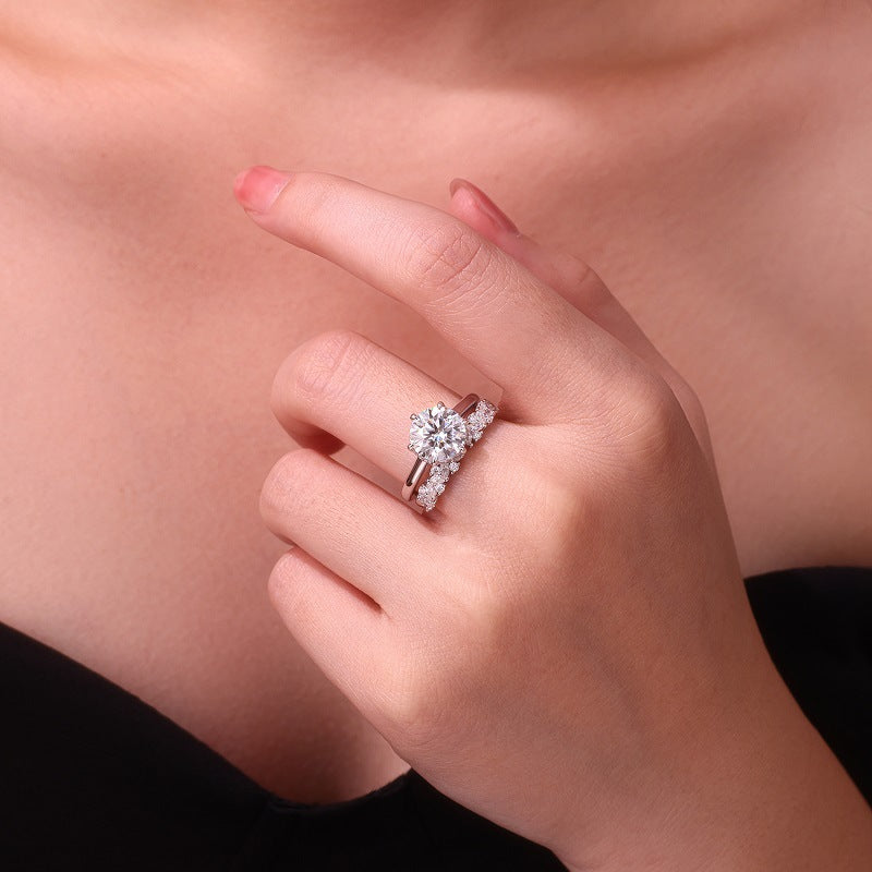3.2 Carat Moissanite Diamond Ring Set for Women S925 Silver Plated 18K
