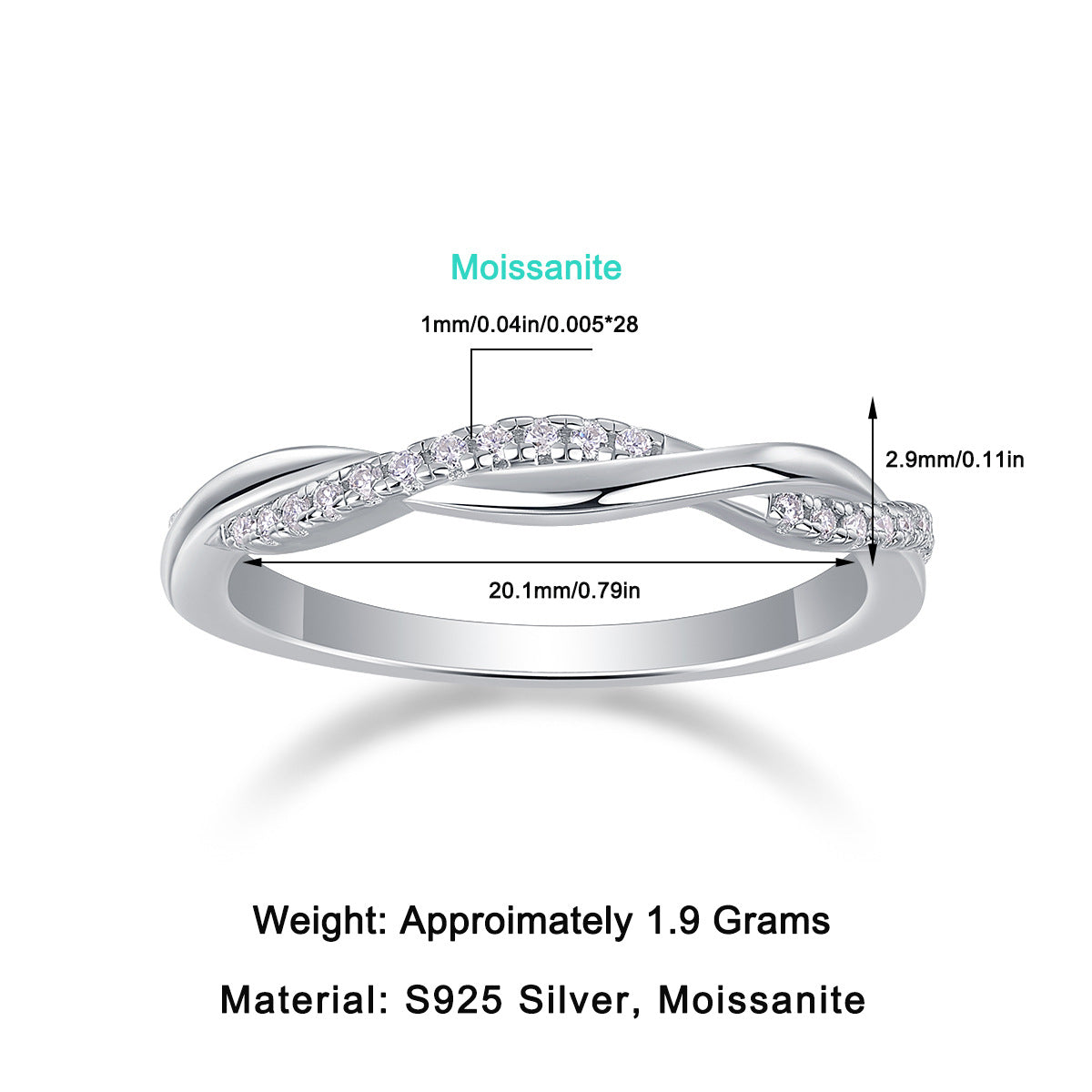 S925 Plated 18K White Gold Moissanite Diamond Braided Ring Engagement Rings For Women