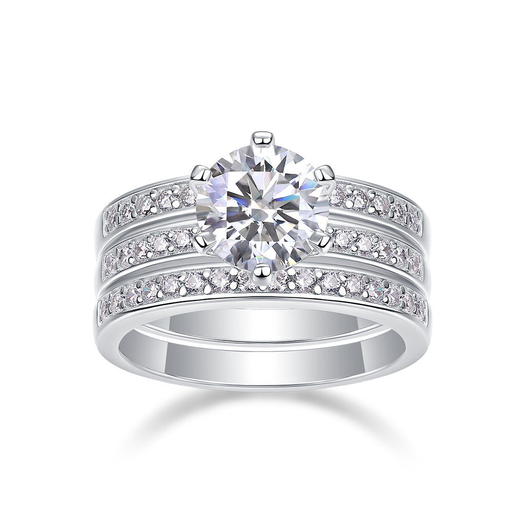 2 Carat Moissanite Three-Piece Stackable Artistic Multiple Matching Rings