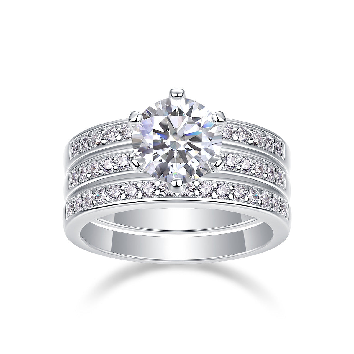 2 Carat Moissanite Three-Piece Stackable Artistic Multiple Matching Rings