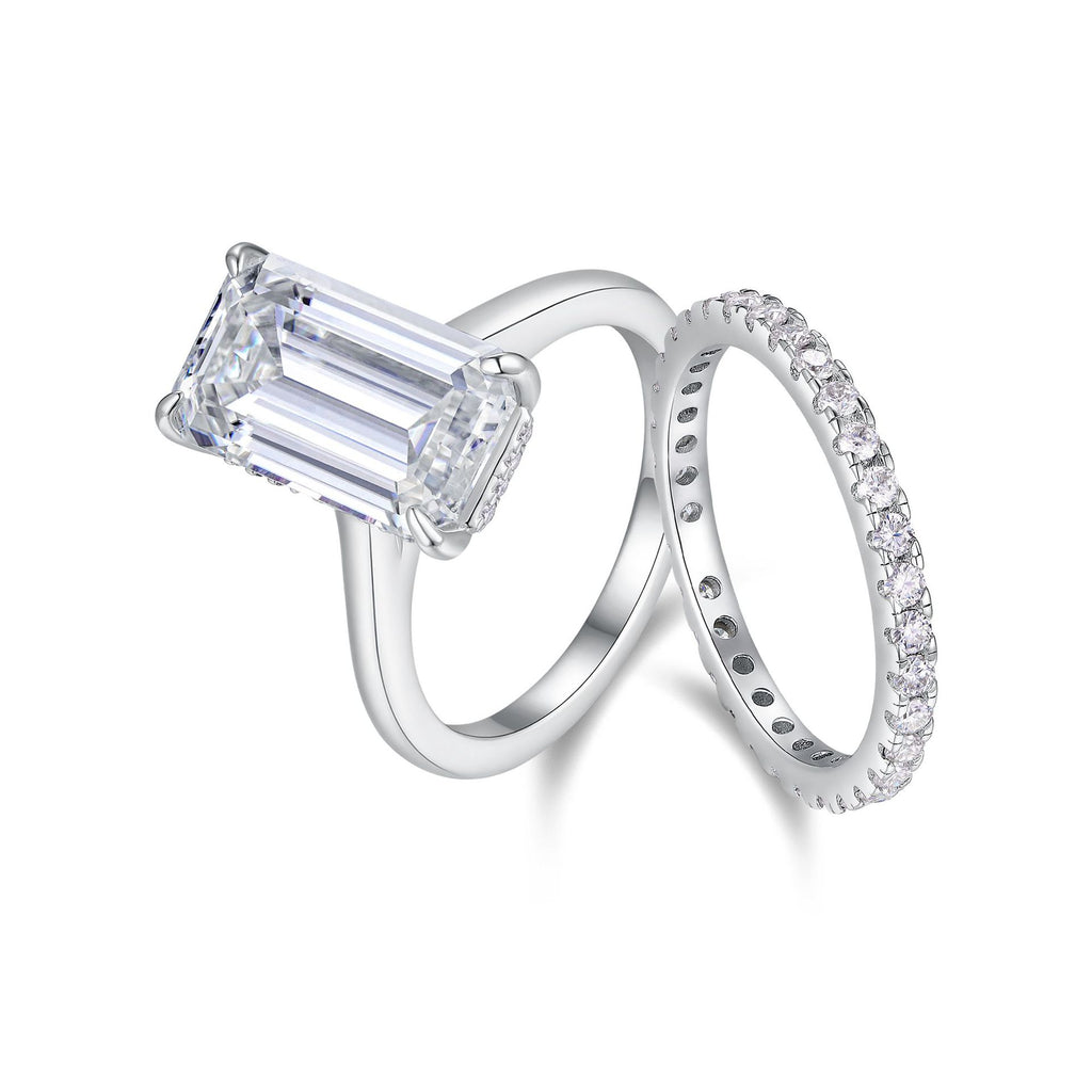 Emerald Moissanite Diamond Engagement Ring Set For Women