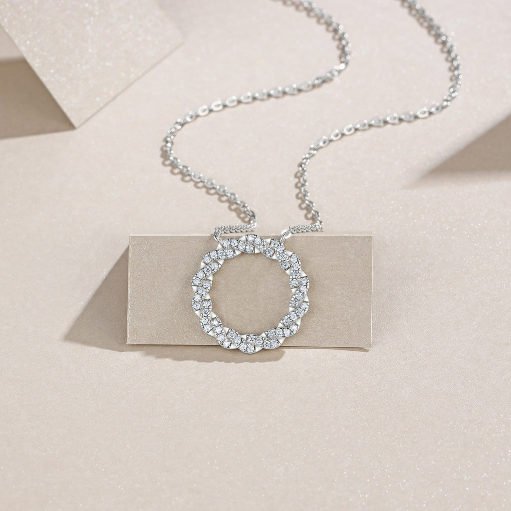 Round Moissanite Women Necklace S925 Silver Plated 18K White Gold