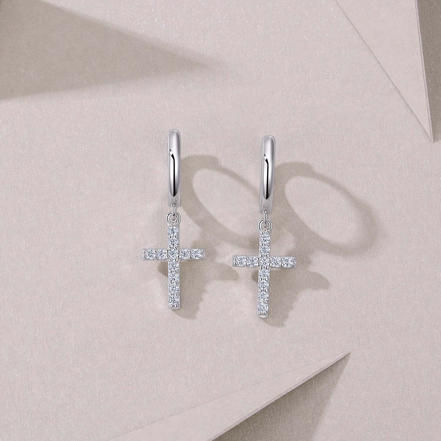 Unisex Moissanite Cross Earrings Studs S925 Silver Plated 18K White Gold