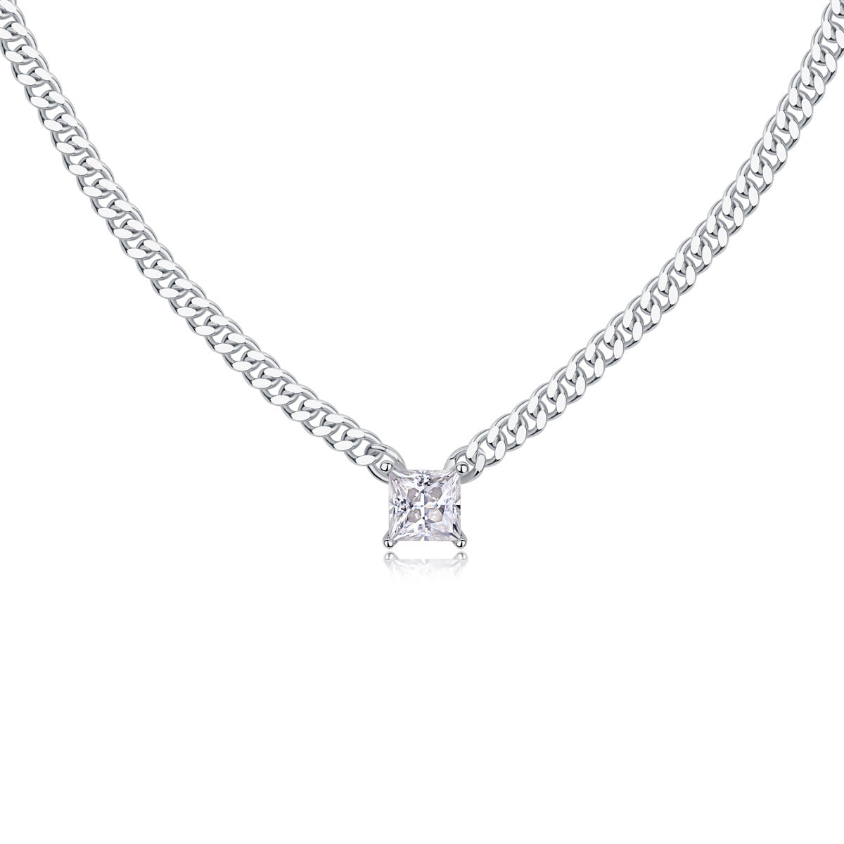 1.5CT Moissanite Cuban Clavicle Necklace for Women 10.7g S925 Silver Electroplated 18K White Gold