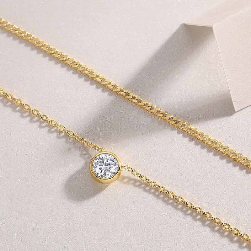 Moissanite Double Layer Necklace for Women S925 Silver Plated with 18K Gold