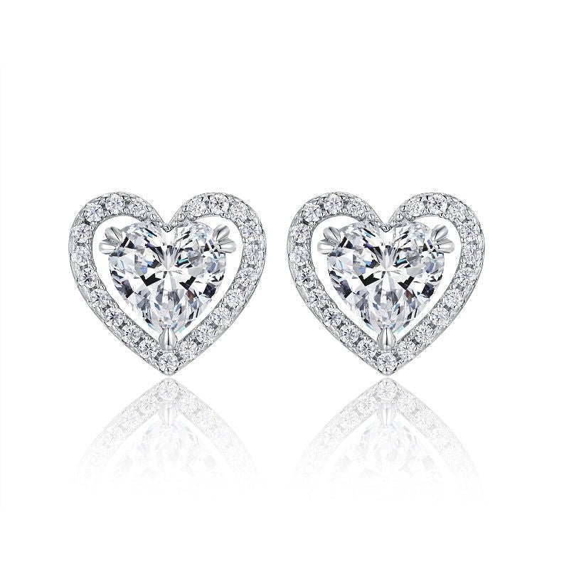 Double Heart-Shaped Moissanite Stud Earrings for Women S925 Silver Plated with 18K Gold