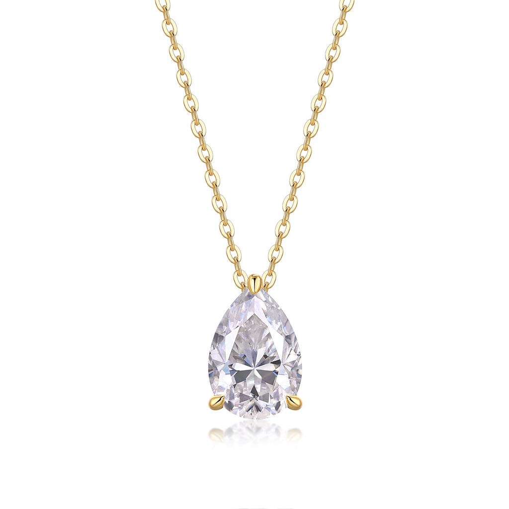 Pear-Shaped Moissanite Pendant Gold Necklace S925 Sterling Silver Plated with 18K Gold