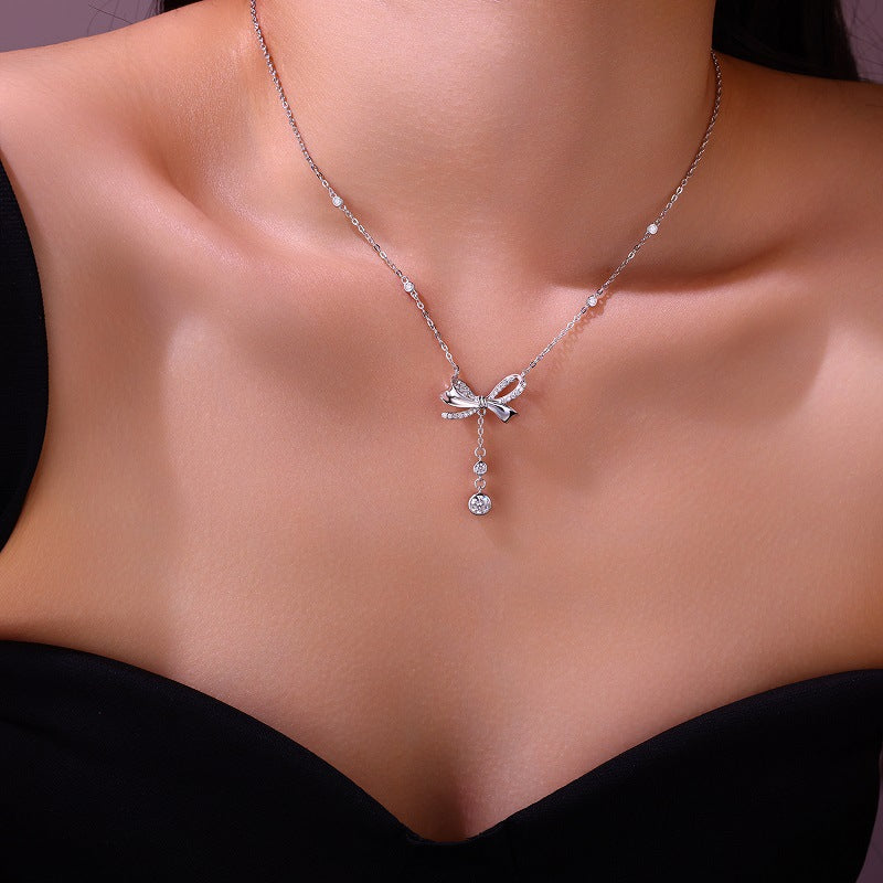 Butterfly Knot Lily of the Valley Moissanite Necklace for Women S925 Silver Plated 18K White Gold