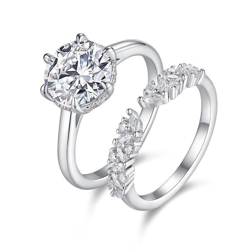 3.2 Carat Moissanite Diamond Ring Set for Women S925 Silver Plated 18K