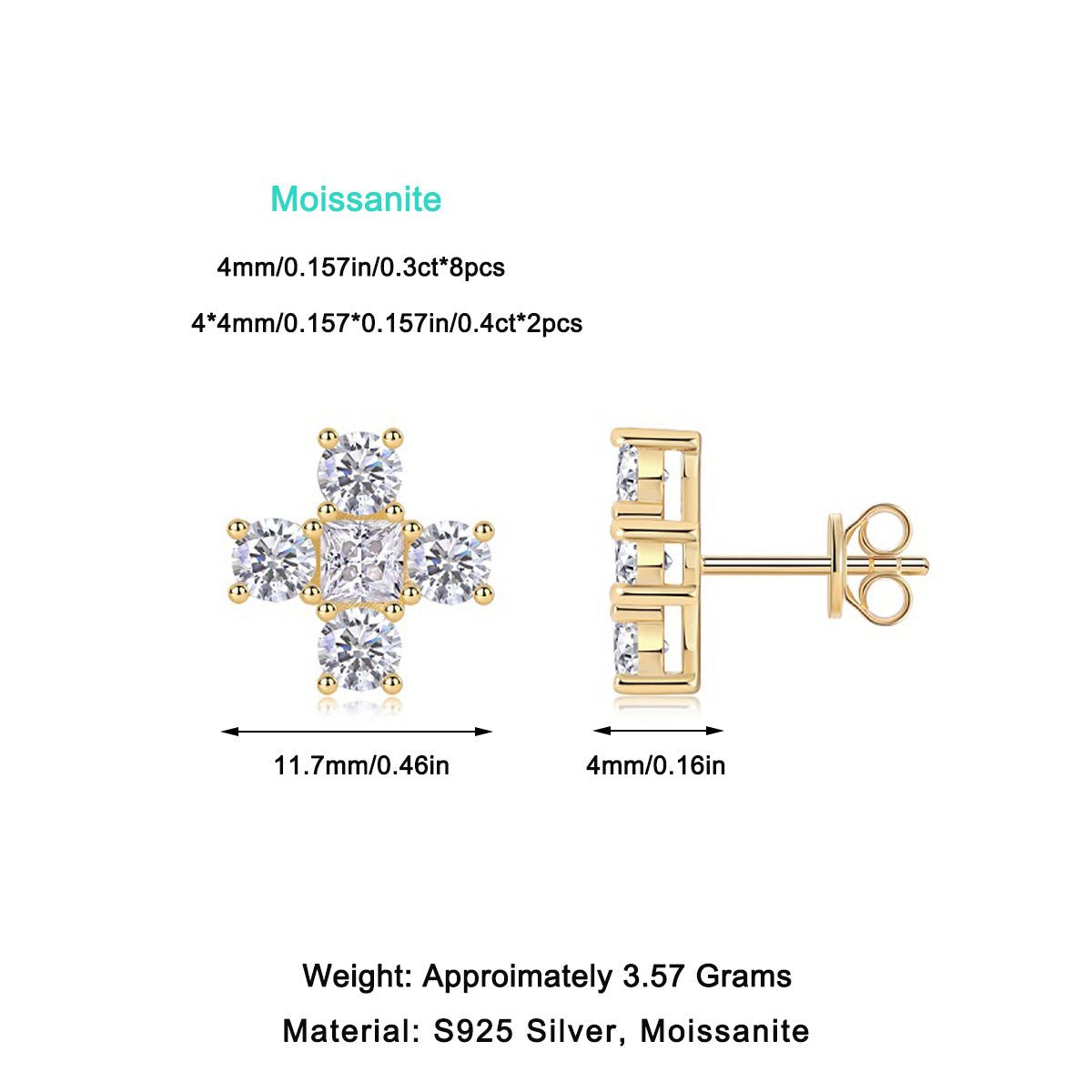 Cross S925 Sterling Silver Moissanite Unisex Earrings