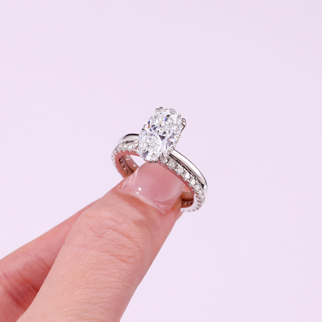 High Quality Moissanite Ring Set S925 Silver Plated 18K White Gold