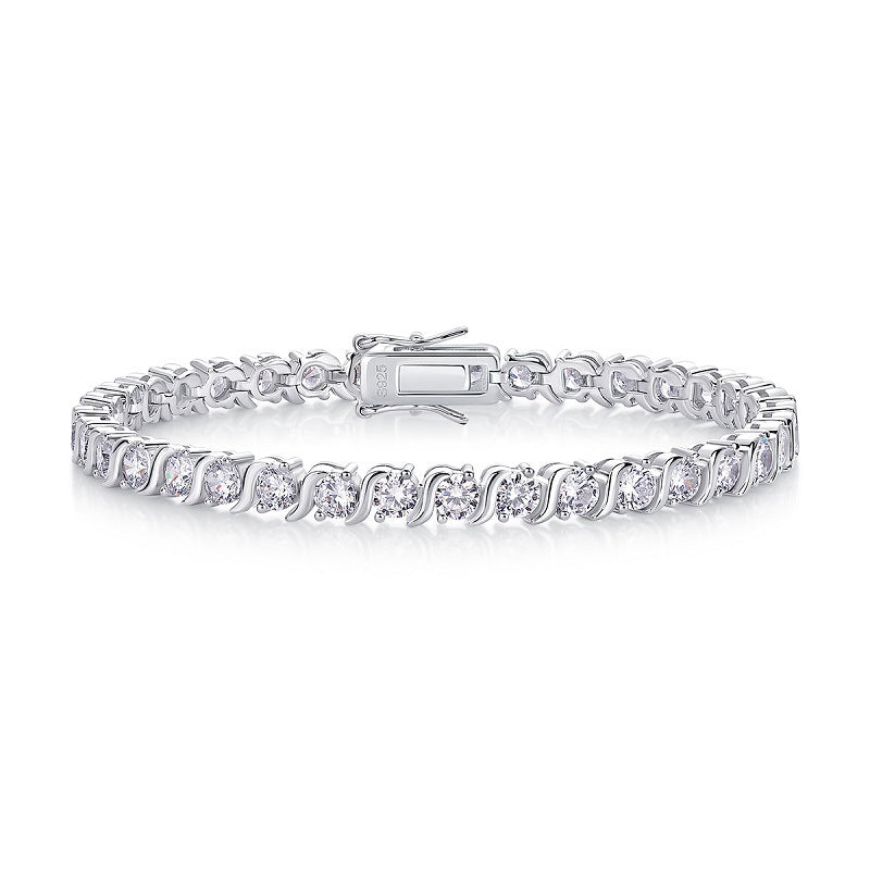 Men's and Women's Single Row Moissanite Tennis Bracelet S925 Sterling Silver Plated with 18K White Gold